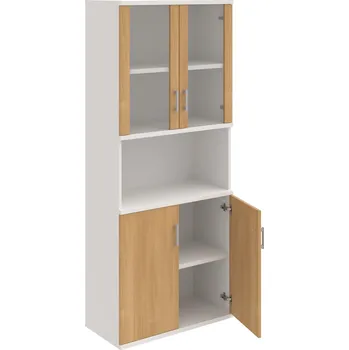 Policová skříň S 5 80 07 – Skříň policová dvéřová 192 × 80 cm - Dub , Bílá , USH – hranatá