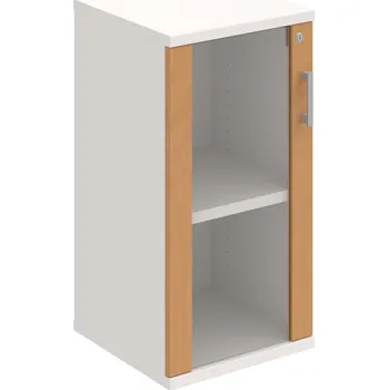 Policová skříň SZ 2 40 02 L – Skříň policová dvéřová 76,8 × 40 cm - Buk , Bílá , USH – hranatá