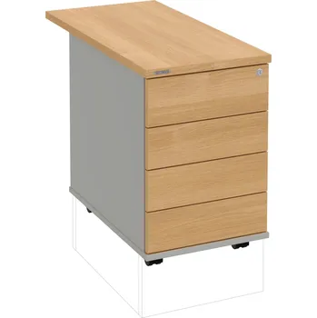 Zásuvkový kontejner K 34 C PTO P 80 – Kontejner, 4 zásuvky, cent. zamykání, bezúchytkové otevírání, léta podél, hl. 80 cm - Dub , Šedá