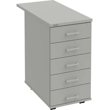 Zásuvkový kontejner K 35 C N 80 – Kontejner, 5 zásuvek, cent. zamykání, léta napříč, hl. 80 cm - Šedá , Šedá , USH – hranatá