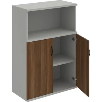 Policová skříň SZ 3 80 02 – Skříň policová dvéřová 115,2 × 80 cm - Ořech , Šedá , UCO – černá