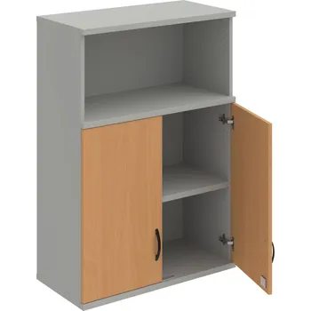 Policová skříň SZ 3 80 02 H – Skříň policová dvéřová 115,2 × 80 cm - Buk , Šedá , UCO – černá