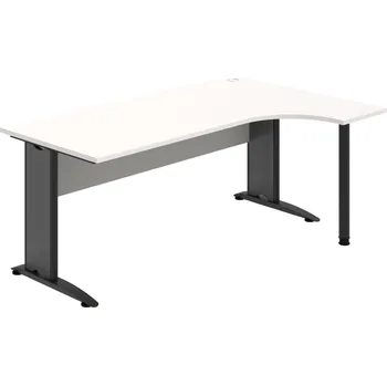 Psací stůl CE 1800 L – Stůl ergo levý 180 × 120 cm - Bílá , Šedá , Černý kov