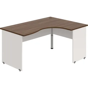 Psací stůl GE 2005 L – Stůl ergo levý 160 × 120 cm - Ořech , Bílá , Šedý kov