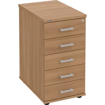 Zásuvkový kontejner K 35 C N – Kontejner, 5 zásuvek, cent. zamykání, léta napříč, hl. 60 cm - Višeň , Višeň , USH – hranatá