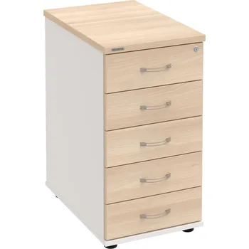 Zásuvkový kontejner K 35 C N – Kontejner, 5 zásuvek, cent. zamykání, léta napříč, hl. 60 cm - Akát , Bílá , USN – Hobis