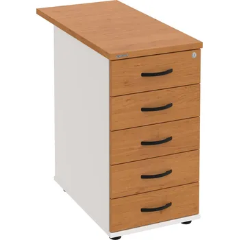 Zásuvkový kontejner K 35 C N 80 – Kontejner, 5 zásuvek, cent. zamykání, léta napříč, hl. 80 cm - Olše , Bílá , UCO – černá