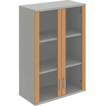 Policová skříň SZ 3 80 04 H – Skříň policová dvéřová 115,2 × 80 cm - Buk , Šedá , USH – hranatá