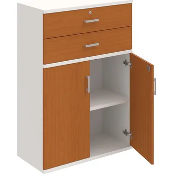 Policová skříň SZ 3 80 03 – Skříň policová zásuvková 115,2 × 80 cm - Třešeň , Bílá , USH – hranatá