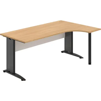 Psací stůl CE 1800 L – Stůl ergo levý 180 × 120 cm - Dub , Bílá , Černý kov