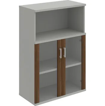 Policová skříň S 3 80 05 – Skříň policová dvéřová 115,2 × 80 cm - Ořech , Šedá , USH – hranatá