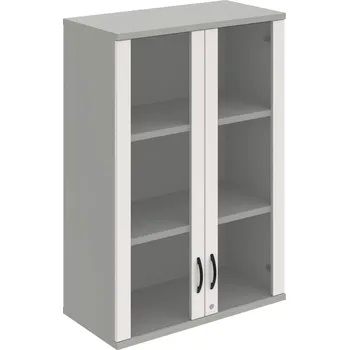 Policová skříň SZ 3 80 04 H – Skříň policová dvéřová 115,2 × 80 cm - Bílá , Šedá , UCO – černá