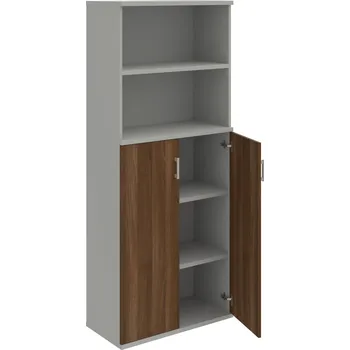 Policová skříň S 5 80 04 – Skříň policová dvéřová 192 × 80 cm - Ořech , Šedá , USH – hranatá