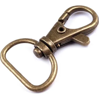 Kovová karabina otočná, průvlek 18 mm, malé, 2 staromosaz