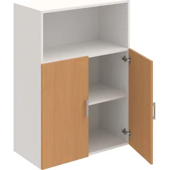 Policová skříň D 3 80 02 – Skříň policová dvéřová 111 × 80 cm - Buk , Bílá , USH – hranatá