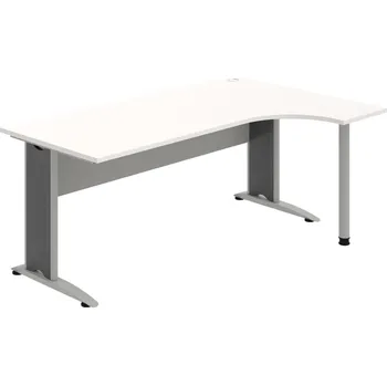 Psací stůl CE 1800 L – Stůl ergo levý 180 × 120 cm - Bílá , Šedá , Šedý kov