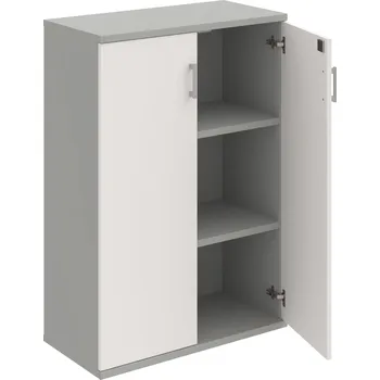 Policová skříň SZ 3 80 01 – Skříň policová dvéřová 115,2 × 80 cm - Bílá , Šedá , USH – hranatá