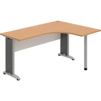 Psací stůl CE 60 L – Stůl ergo levý 160 × 120 cm - Buk , Bílá , Šedý kov