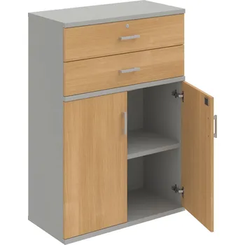 Policová skříň SZ 3 80 03 – Skříň policová zásuvková 115,2 × 80 cm - Dub , Šedá , USH – hranatá