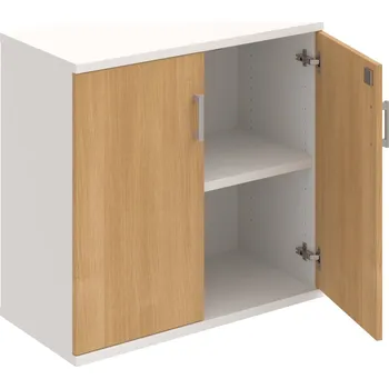 Policová skříň SZ 2 80 01 – Skříň policová dvéřová 76,8 × 80 cm - Dub , Bílá , USH – hranatá