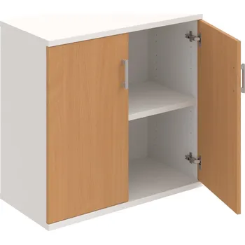Policová skříň S 2 80 01 – Skříň policová dvéřová 76,8 × 80 cm - Buk , Bílá , USH – hranatá