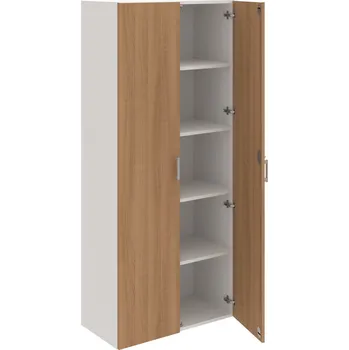 Policová skříň DZR 5 80 00 – Skříň policová dvéřová 185 × 80 cm - Višeň , Bílá , USH – hranatá