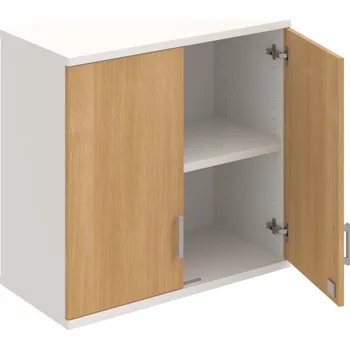 Policová skříň SZ 2 80 01 H – Skříň policová dvéřová 76,8 × 80 cm - Dub , Bílá , USH – hranatá