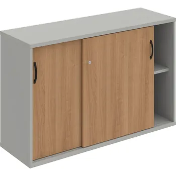 Policová skříň SZ 2 120 02 – Skříňka s posuv. dveřmi 76,8 × 120 cm - Višeň , Šedá , UCO – černá