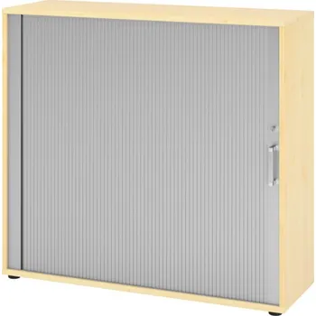 Jednací stůl Skříň s roletou, horizontální, na složky/pořadače, 1200 x 400 x 1100 mm, javor/stříbrná