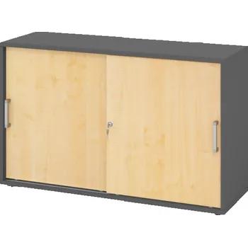 Jednací stůl Skříň s posuvnými dveřmi, na složky/pořadače, 1200 x 400 x 748 mm, grafit/javor