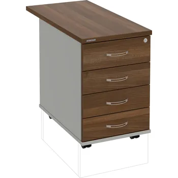 Zásuvkový kontejner K 34 C P 80 – Kontejner, 4 zásuvky, cent. zamykání, léta podél, hl. 80 cm - Ořech , Šedá , USN – Hobis