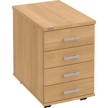 Zásuvkový kontejner K 34 C P – Kontejner, 4 zásuvky, cent. zamykání, léta podél, hl. 60 cm - Dub , Dub , USH – hranatá