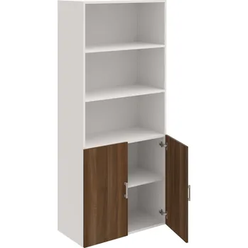 Policová skříň D 5 80 03 – Skříň policová dvéřová 185 × 80 cm - Ořech , Bílá , USH – hranatá