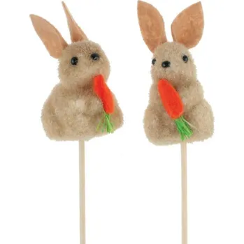 Velikonoční dekorace Anděl Zajíček s mrkví zápich 6 cm + špejle