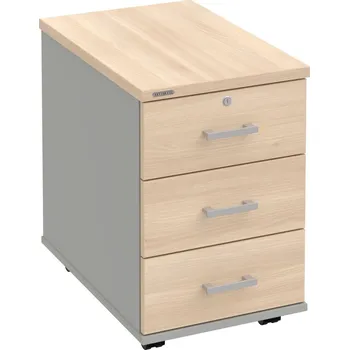 Zásuvkový kontejner K 33 Z P – Kontejner, 3 zásuvky, uzamykatelný, léta podél, hl. 60 cm - Akát , Šedá , USH – hranatá