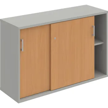 Policová skříň SZ 2 120 02 – Skříňka s posuv. dveřmi 76,8 × 120 cm - Buk , Šedá , USH – hranatá