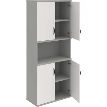 Policová skříň S 5 80 05 – Skříň policová dvéřová 192 × 80 cm - Bílá , Šedá , UCO – černá