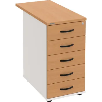 Zásuvkový kontejner K 35 C P 80 – Kontejner, 5 zásuvek, cent. zamykání, léta podél, hl. 80 cm - Buk , Bílá , UCO – černá