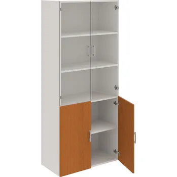 Policová skříň D 5 80 09 – Skříň policová dvéřová 185 × 80 cm - Třešeň , Bílá , USH – hranatá