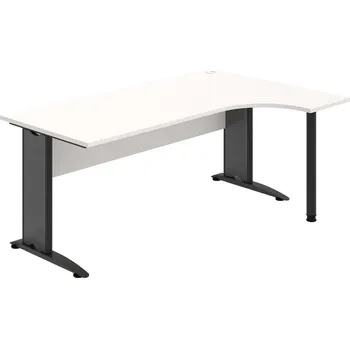 Psací stůl CE 1800 L – Stůl ergo levý 180 × 120 cm - Bílá , Bílá , Černý kov