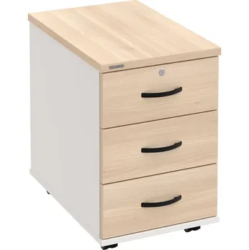 Zásuvkový kontejner K 33 Z P – Kontejner, 3 zásuvky, uzamykatelný, léta podél, hl. 60 cm - Akát , Bílá , UCO – černá