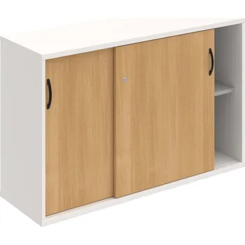 Policová skříň SZ 2 120 02 – Skříňka s posuv. dveřmi 76,8 × 120 cm - Dub , Bílá , UCO – černá