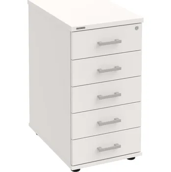 Zásuvkový kontejner K 35 C N – Kontejner, 5 zásuvek, cent. zamykání, léta napříč, hl. 60 cm - Bílá , Bílá , USH – hranatá