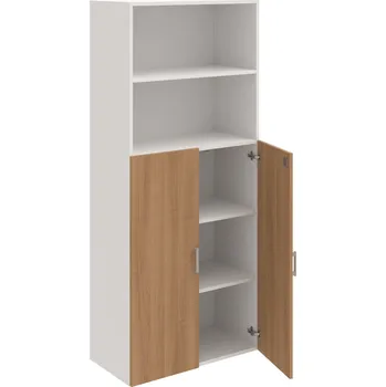 Policová skříň DZ 5 80 04 – Skříň policová dvéřová 185 × 80 cm - Višeň , Bílá , USH – hranatá