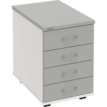 Zásuvkový kontejner K 34 C P – Kontejner, 4 zásuvky, cent. zamykání, léta podél, hl. 60 cm - Šedá , Bílá , USN – Hobis