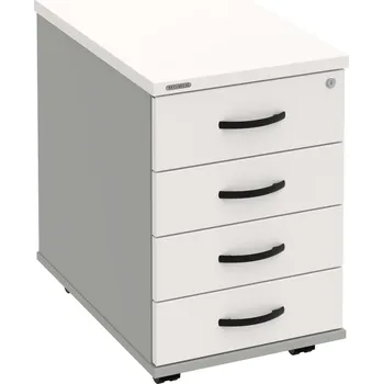 Zásuvkový kontejner K 34 C P – Kontejner, 4 zásuvky, cent. zamykání, léta podél, hl. 60 cm - Bílá , Šedá , UCO – černá