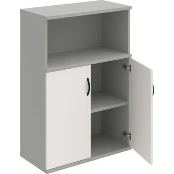Policová skříň S 3 80 02 – Skříň policová dvéřová 115,2 × 80 cm - Bílá , Šedá , UCO – černá