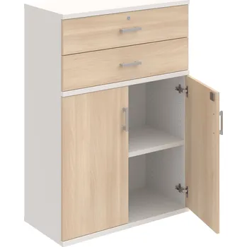 Policová skříň SZ 3 80 03 – Skříň policová zásuvková 115,2 × 80 cm - Akát , Bílá , USH – hranatá