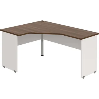 Psací stůl GEV 60 P – Stůl ergo pravý 160 × 120 cm - Ořech , Bílá , Šedý kov