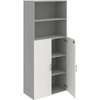 Policová skříň DZ 5 80 04 – Skříň policová dvéřová 185 × 80 cm - Bílá , Šedá , USH – hranatá